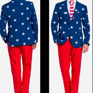Opposuits Men's Blue Star Suit jacket Sz 38 patriotic Blazer & tie
